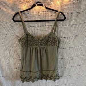 Lucky Brand Olive Green Floral Embroidered Camisole